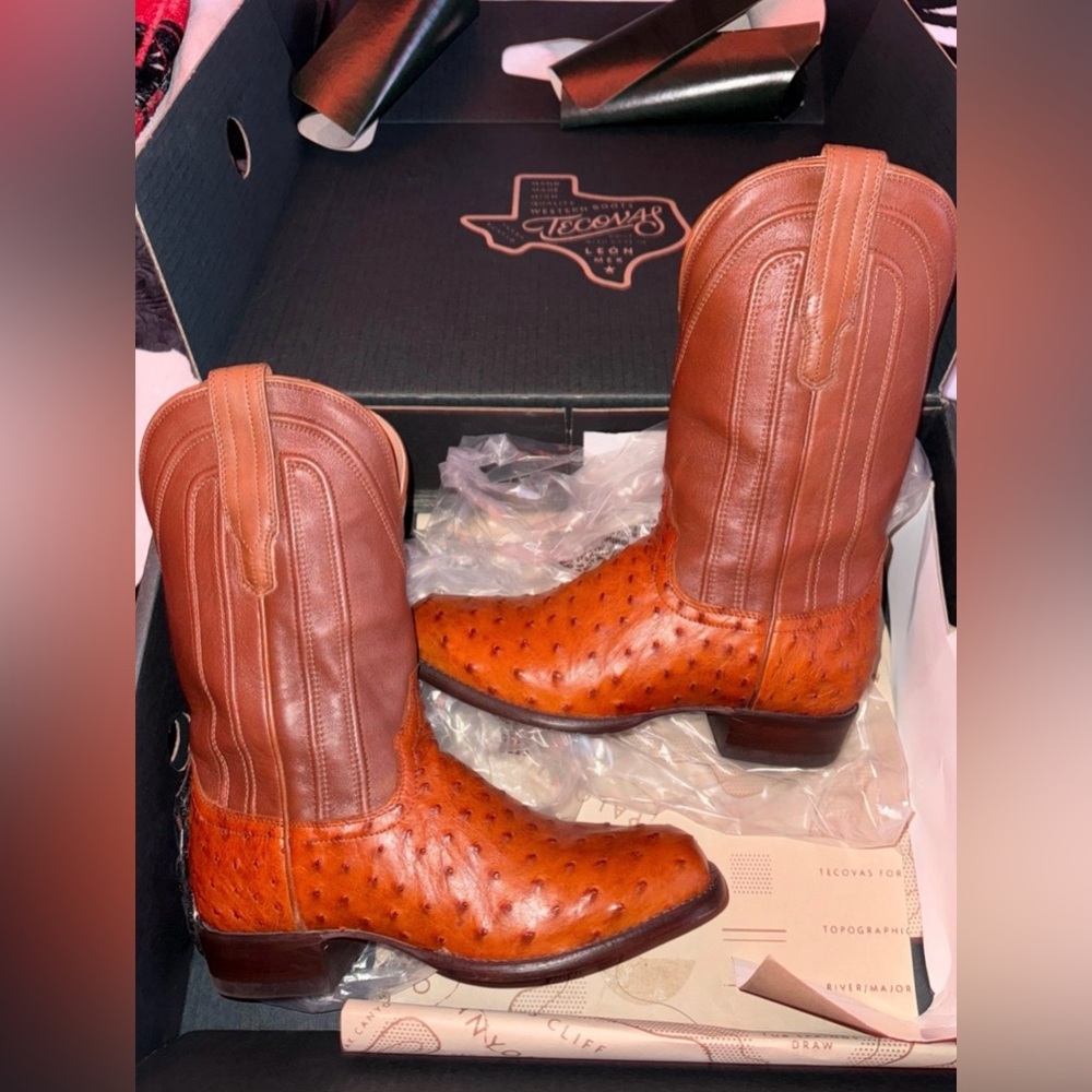 Tecovas Brown Ostrich Leather Boots